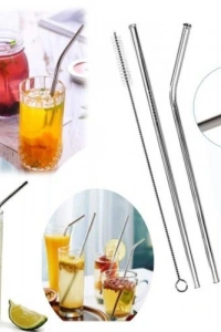 5 Parça Metal Pipet - Paslanmaz Çevre Dostu Metal Pipet Fırça Seti