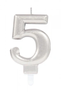 5 Rakamı Mum Gümüş Renk