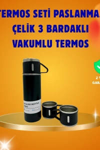 500 ml Isı Korumalı Çelik Termos ve Bardak Seti | Silikon Tabanlı, Şık ve Pratik