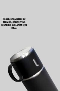 500 ml Isı Korumalı Çelik Termos ve Bardak Seti | Silikon Tabanlı, Şık ve Pratik