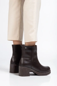 5109-3022 Kahve Fermuarlı Kalın Topuklu Günlük Kadın Bot