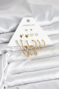 6 Çift Kadın Küpe Seti Gold Renk