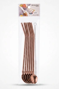 6lı Kaşıklı Pipet Seti - Bronz - Pipet Temizleme Fırçası