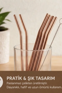 6lı Kaşıklı Pipet Seti - Bronz - Pipet Temizleme Fırçası