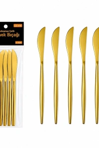 6 Parça Yemek Bıçağı Seti - Parlak Altın Renk - 21 cm