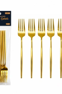 6 Parça Yemek Çatalı Seti - Gold Renk - Paslanmaz Çelik
