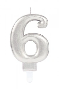 6 Rakamı Mum Gümüş Renk