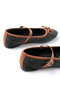 6321 Siyah Keten Günlük Baret Tokalı Bayan Babet