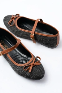 6321 Siyah Keten Günlük Baret Tokalı Bayan Babet