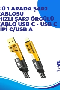 65W 4ü 1 Arada Çoklu Şarj Kablosu – USB-C, USB-A, Lightning, Veri ve Şarj Desteği