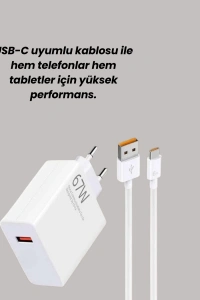 67W Hızlı Şarj Adaptörü ve Veri Aktarım Özellikli Type-C Kablo Seti