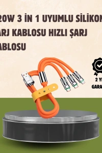 120 W Şarj ve Veri Aktarımı Kablo– 3 Başlıklı Çok Amaçlı Kablo Yüksek Hızlı