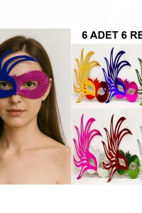 6’lı Çift Renkli Venedik Karton Parti Maskesi Seti