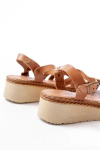 730-037 Taba Ayna Hakiki Deri Ortopedik Taban Kadın Sandalet