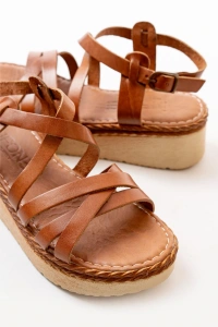 730-153 Taba Ortopedik Hakiki Deri Dolgu Kadın Sandalet