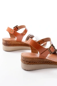 731-07 Beyaz Ortopedik Hakiki Deri Dolgu Kadın Sandalet