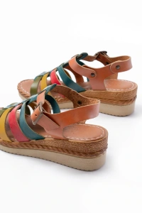 731-204 Multi  Hakiki Deri Dolgu Topuklu Günlük Kadın Sandalet
