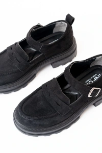 745-771 Siyah Süet Kadın Günlük Yüksek Tabanlı Loafer Ayakkabı