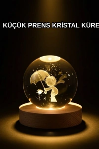 8 cm Küçük Prens 3D Kristal Küre USB Işıklı Ahşap Altlıklı Dekoratif Lamba