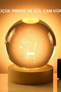 8 cm Küçük Prens Cam Küre USB Işıklı Ahşap Tabanlı Dekor