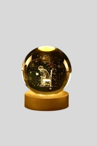 8 cm Küçük Prens Cam Küre USB Işıklı Ahşap Tabanlı Dekor
