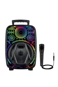 8 İnç Karaoke Hoparlör USB AUX FM Destekli Işıklı Speaker