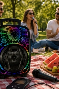 8 İnç Taşınabilir Karaoke Hoparlör Mikrofonlu RGB Işıklı Bluetooth Speaker