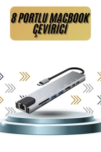 8 Portlu Macbook Çevirici Type C Hub  SD TF USB Çoğaltıcı Ethernet