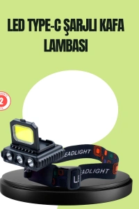 800 Lumen Çok Fonksiyonlu LED Kafa Lambası Type C Şarjlı