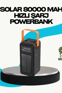 80000 mAh Güneş Enerjili Powerbank 4 Kablolu Type C Lightning Micro USB