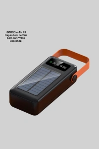 80000 mAh Güneş Enerjili Powerbank 4 Kablolu Type C Lightning Micro USB