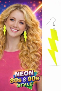 80’ler 90lar Retro Neon Sarı Şimşek Küpe 10 cm