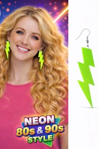 80’ler 90lar Retro Neon Yeşil Şimşek Küpe 10 cm