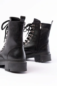 812-2121 Siyah Cilt Bağcıklı Fermuarlı Günlük Kadın Bot