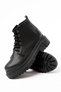 812-2129 Siyah Bağcıklı Fermuarlı Günlük Kadın Bot