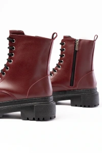 812-356 Bordo Bağcıklı Fermuarlı Günlük Kadın Bot
