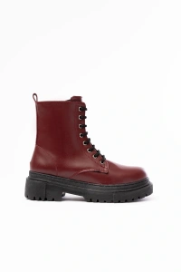 812-356 Bordo Bağcıklı Fermuarlı Günlük Kadın Bot