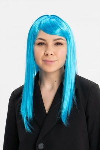 Açık Mavi Renk Uzun Düz Parti Peruğu