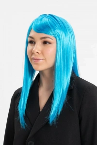 Açık Mavi Renk Uzun Düz Parti Peruğu