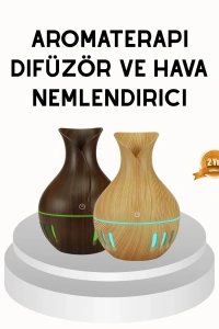 Ahşap Desenli 130 ml Aromaterapi Difüzör Sessiz ve USB Bağlantılı
