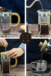 Ahşap Detaylı 600 ml Cam French Press