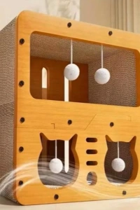 Ahşap İki Katlı Tırmalamalı Kedi Oyun Evi