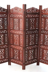 Ahşap Maun Rengi El Oyması Paravan