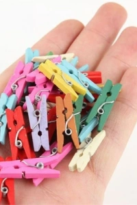 Ahşap Renkli Mini Mandal 100 Adet