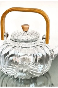 Ahşap Saplı Cam Çizgili Demlik