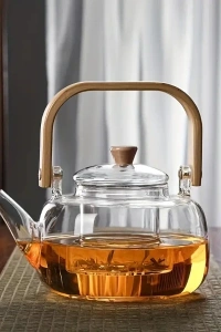 Ahşap Saplı Cam Filtreli Demlik