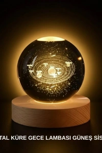 Ahşap Standlı LED Kristal Küre Lazer İşlemeli Dekoratif Obje