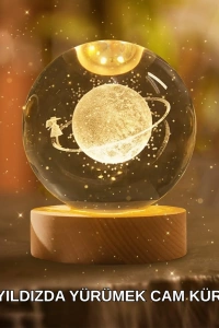 Ahşap Standlı Sarı Işıklı Dekoratif Küre Kız Figürü Tasarım