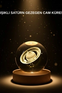 Ahşap Tabanlı 3D Satürn Kristal Küre Atmosfer Lambası