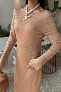 Ajur Detaylı Bisiklet Yaka Triko Elbise 2861